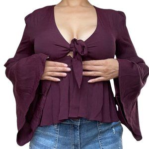 Anthropologie the impeccable Pig Womens Blouse Size Small S Purple sleeve Flared